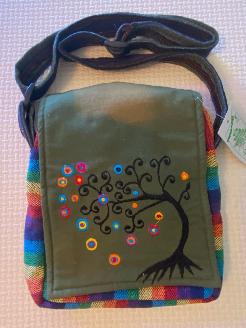 🌈 Rainbow & Green Tree of Life crossbody bag